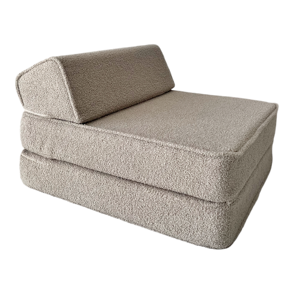 lounger zitbank bouclé beige bruin moje opvouwbaar logeerbed