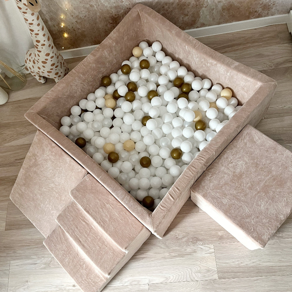 speelset playset ballenbadaccessoires ballenbad ballenbaden ballenbakje foamblokken zachte speelblokken klimblokken moje velvet beige bruin 