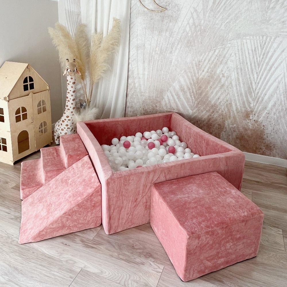 speelset playset ballenbadaccessoires ballenbad ballenbaden ballenbakje foamblokken zachte speelblokken klimblokken moje velvet pink roze donkerroze
