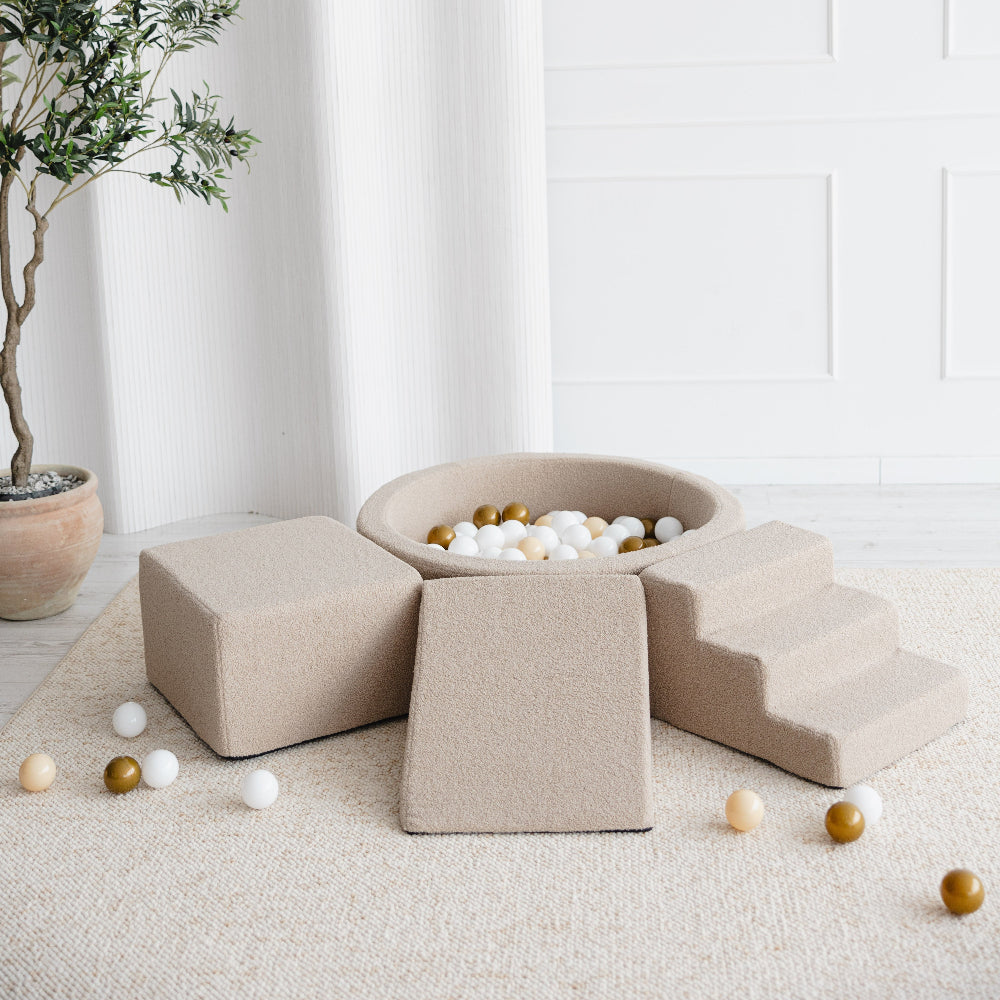 boucle boucle ballenbad ballenbad speelelementen foamblokken klimblokken ballenbadaccessoires trapje ballenbadtrapje moje bruin