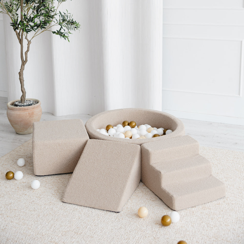 boucle boucle ballenbad ballenbad speelelementen foamblokken klimblokken ballenbadaccessoires trapje ballenbadtrapje moje bruin