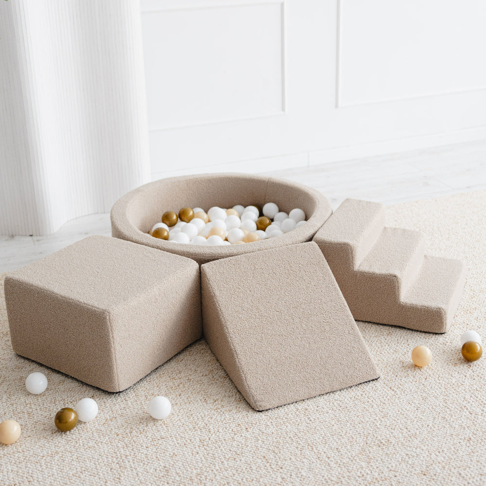 boucle boucle ballenbad ballenbad speelelementen foamblokken klimblokken ballenbadaccessoires trapje ballenbadtrapje moje bruin