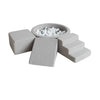 bouclé ballenbad rond met speelelementen foamblokken klimblokken ballenbadaccessoires trapje moje grijs grey