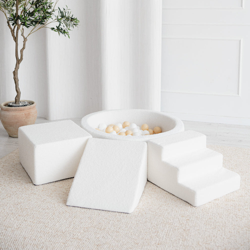 boucle boucle ballenbad ballenbad speelelementen foamblokken klimblokken ballenbadaccessoires trapje ballenbadtrapje moje wit