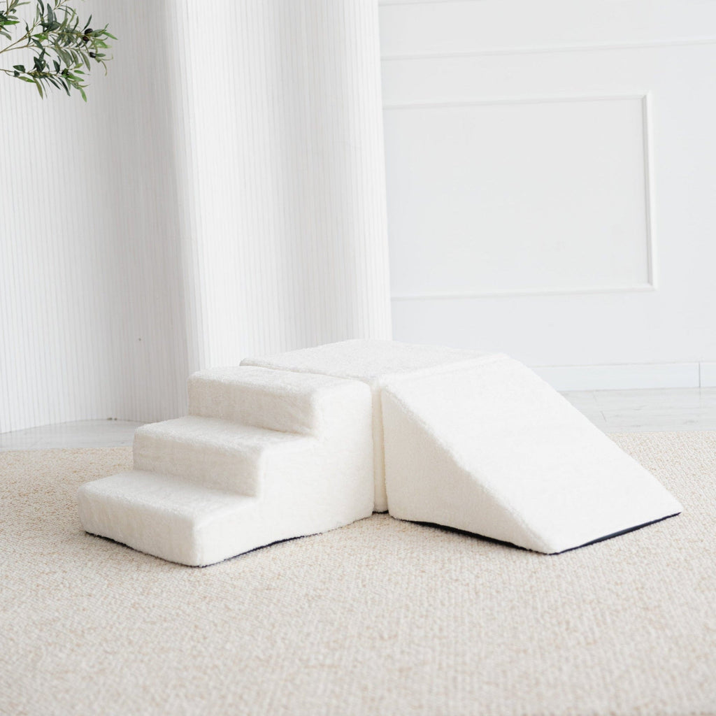 Speelelementen teddy stof white foam blokken ballenbad wit