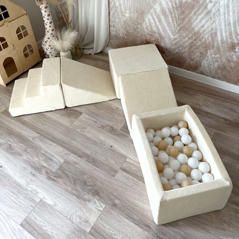 ballenbad ballenbak speelset playset moje beige ecru soft velvet foam blokken bouwblokken zachteblokken 