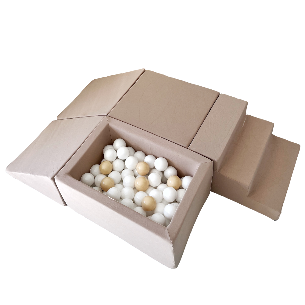 speelset playset ballenbadaccessoires ballenbad ballenbaden ballenbakje foamblokken zachte speelblokken klimblokken moje beige bruin
