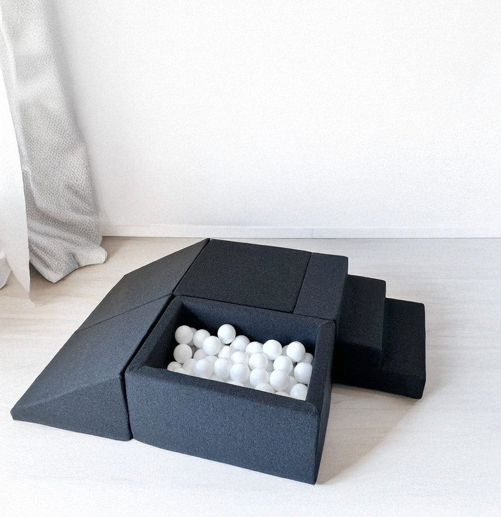 speelset playset ballenbadaccessoires ballenbad ballenbaden ballenbakje foamblokken zachte speelblokken klimblokken moje graphite zwart 