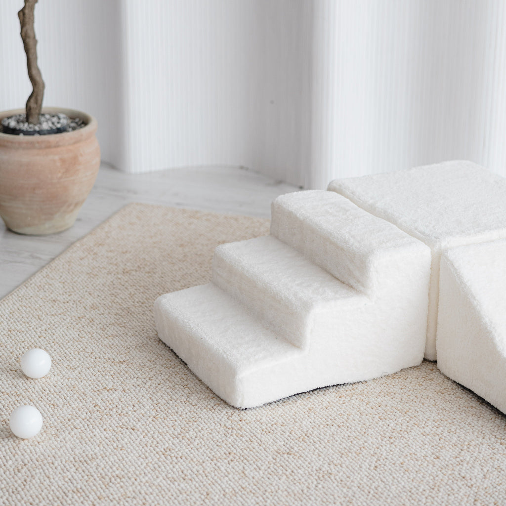 Speelelementen teddy stof white foam blokken ballenbad wit