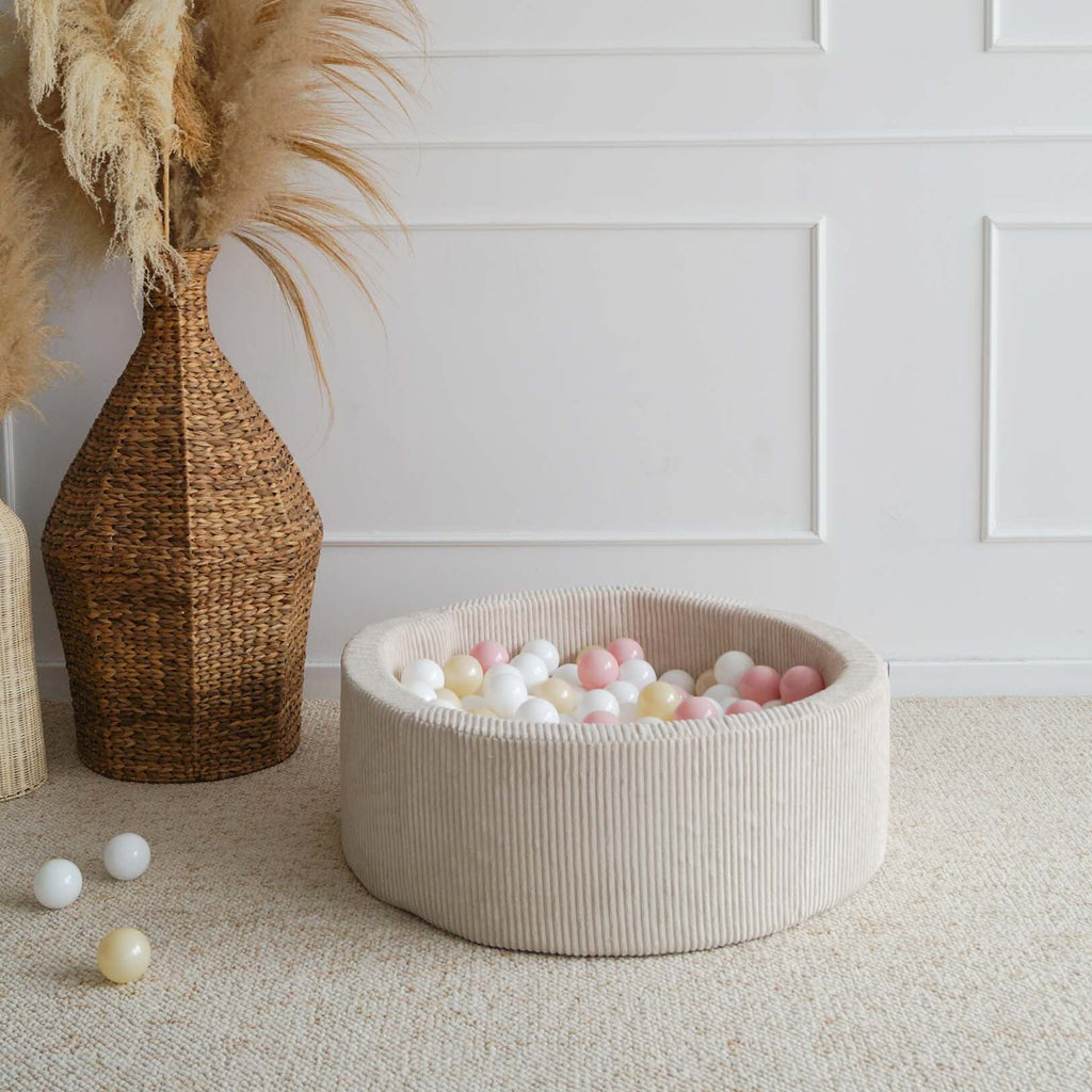 ballenbad rond ronde ballenbak cream beige rib stof velvet ballenbadballen ballenbakballen moje
