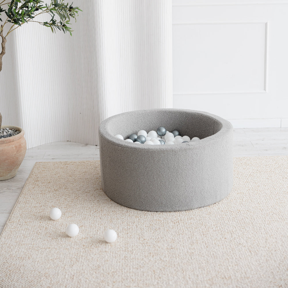 ballenbad ballenbak boucle grey grijs moje ballenbaden ballenbakken moje rond