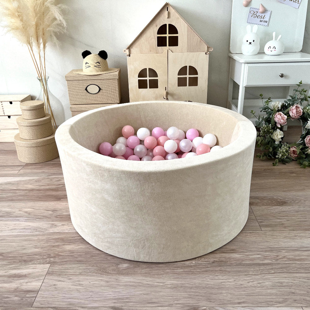 soft velvet beige ballenbad ballenbak moje ecru velours rond 40 cm hoog 