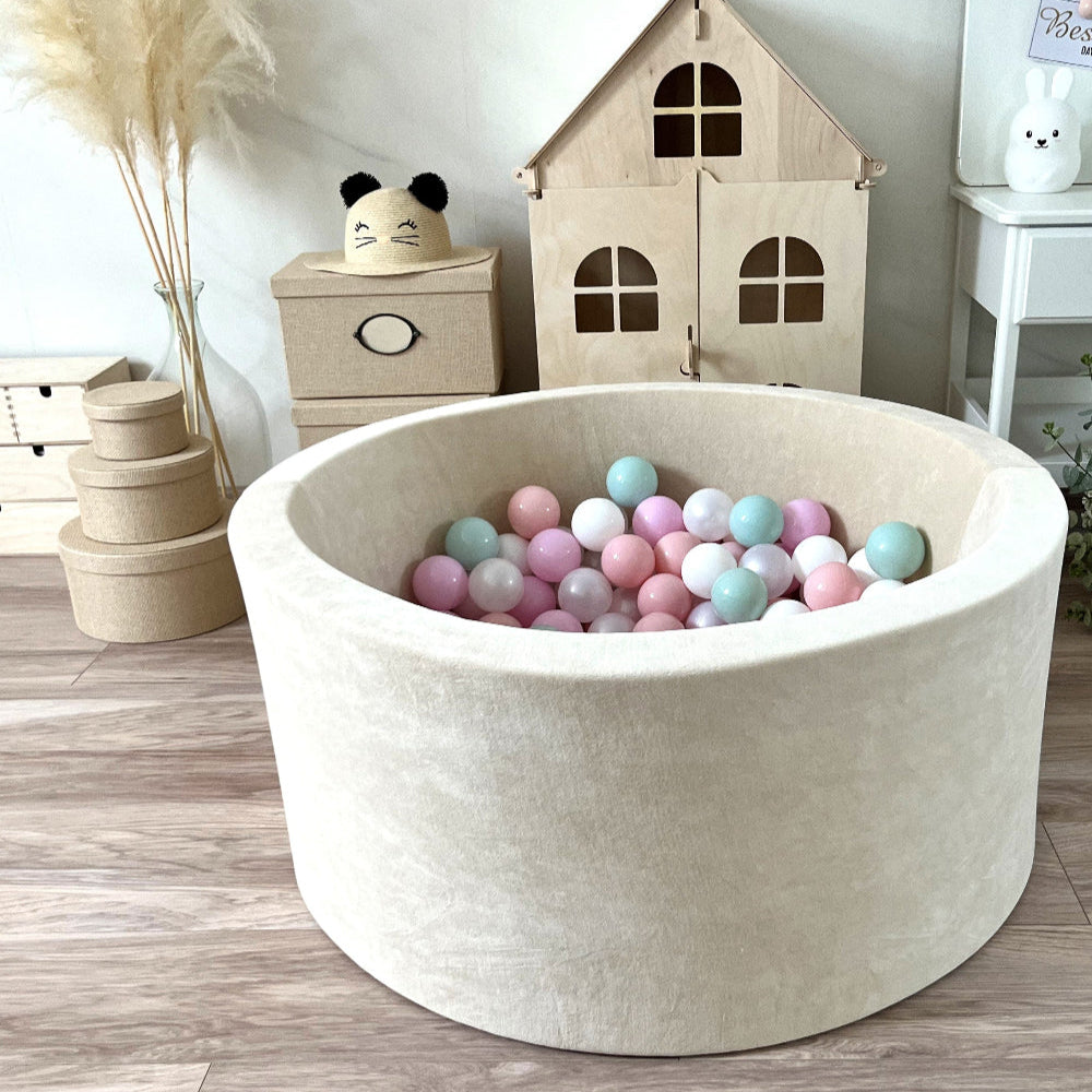soft velvet beige ballenbad ballenbak moje ecru velours rond 40 cm hoog 