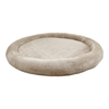 Rond beige teddy speelnest met opstaande rand op een witte achtergrond